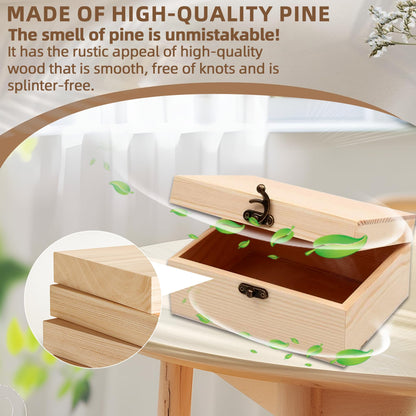 VIKOS Products Unfinished Unpainted Wooden Box with Hinged Lid for Crafts DIY Storage Jewelry Plain Pine Box - Small 6.7"x5.1"x3.1" - 2-Pack
