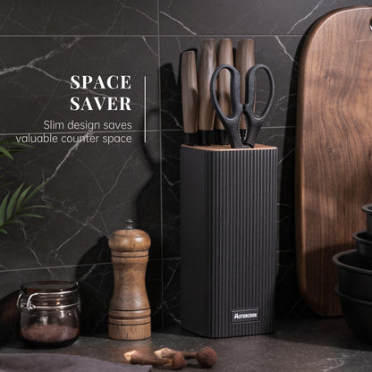 Astercook Knife Set, 6-Piece Kitchen Knife Set with Block, High Carbon Stainless Steel Ultra Sharp Kitchen Knives, Wood Grain Handle, Dishwasher Safe Knife Block Set, Black, Mothers Day Gifts