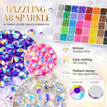 Bluvarionix Bedazzling Kit, 40000Pcs 40 Colors Jelly Rhinestones for Bedazzling, 3mm Resin Flatback Gems, Bedazzler Kit with Rhinestones and 3Pcs B7000 Glue for DIY Crafts, Nails, Tumblers