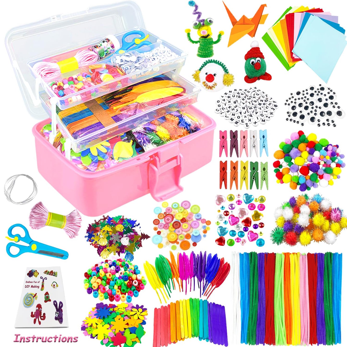 VLUSSO Arts and Crafts Supplies for Kids DIY Craft Kits Art Supplies Materials Kids Crafts Set with Pipe Cleaners Craft Box Preschool Homeschool Toys Gift for Boys and Girls Age 4 5 6 7 8