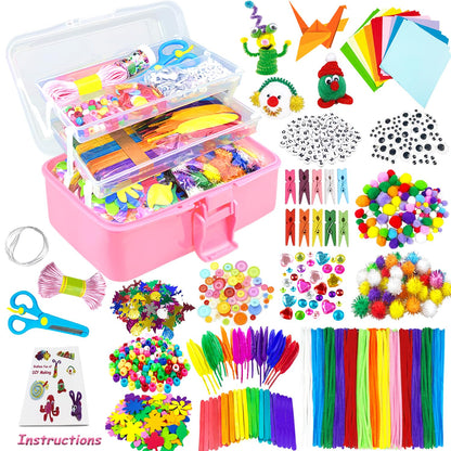 VLUSSO Arts and Crafts Supplies for Kids DIY Craft Kits Art Supplies Materials Kids Crafts Set with Pipe Cleaners Craft Box Preschool Homeschool Toys Gift for Boys and Girls Age 4 5 6 7 8