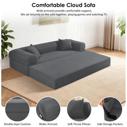80” Convertible Sofa Bed, Cloud Boneless Couch Floor Sleeper Bed with Pillows, Corduroy Compression Sofa in Box, No Assembly Modular Lounge Couch for Living Room, Smog Gray