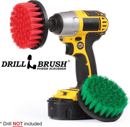 Drill Brush Combo Kit - Medium and Stiff 4-inch Round Spin Brush for Indoor/Outdoor Cleaning Supplies