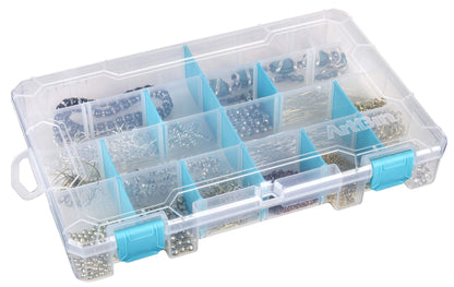 ArtBin 6847AG Medium Anti-Tarnish Box with Removable Dividers, Jewelry & Craft Organizer with Anti-Tarnish Technology, [1] Plastic Storage Case, Clear with Aqua Accents