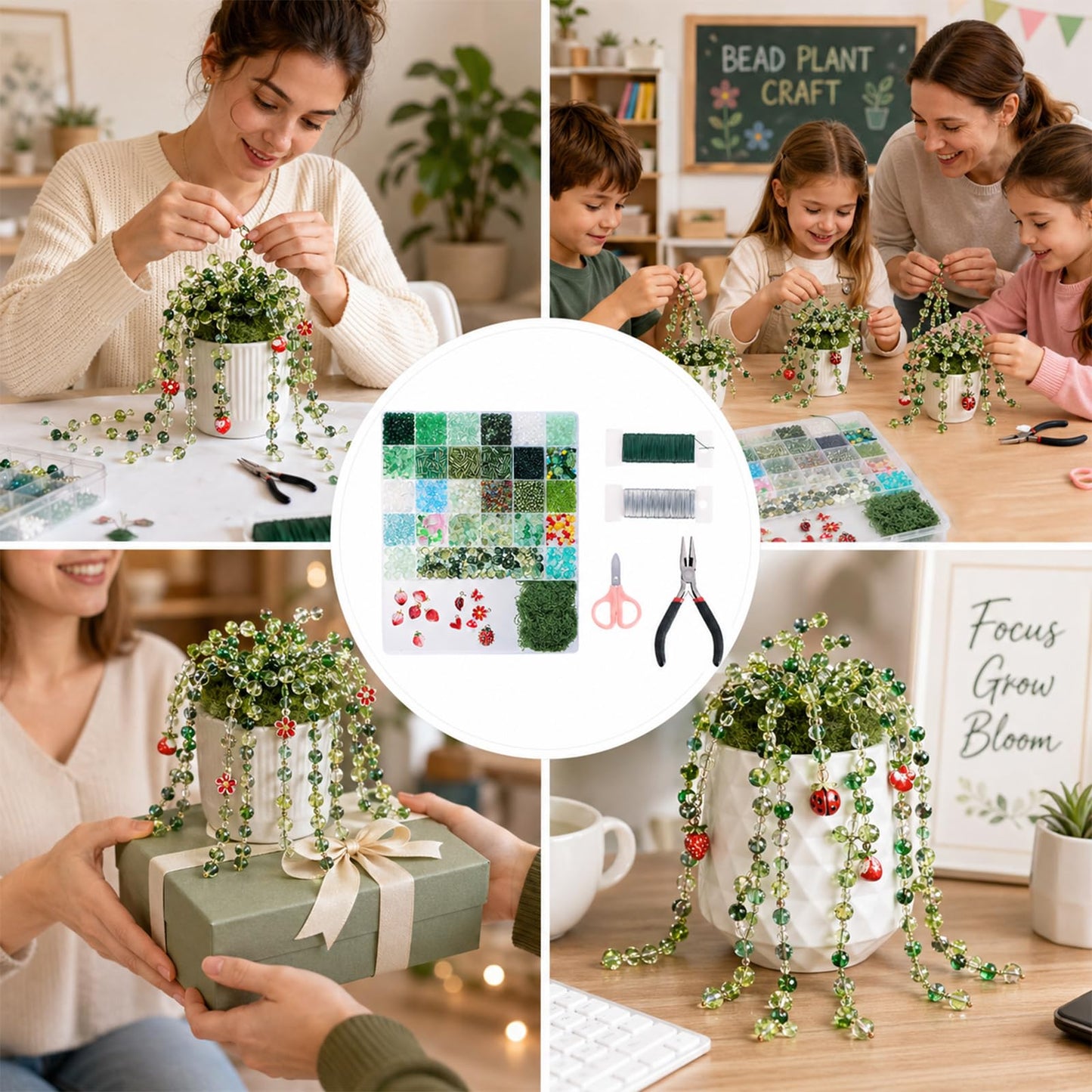 LUFEEMGA Beaded Plant Kit, 5488Pcs Forever Plant Kit with Green Glass Beads, Leaf Beads for Plant Making, Jewelry Making, DIY Craft, Perfect for Mother's Day, Christmas,Gifts ASIN B0GSQFKC1W