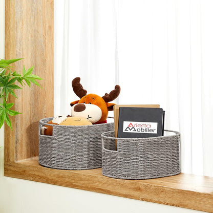 Vagusicc Set of 3 Wicker Storage Baskets - Hand-woven Round Large Baskets for Organizing, Grey Storage Decor