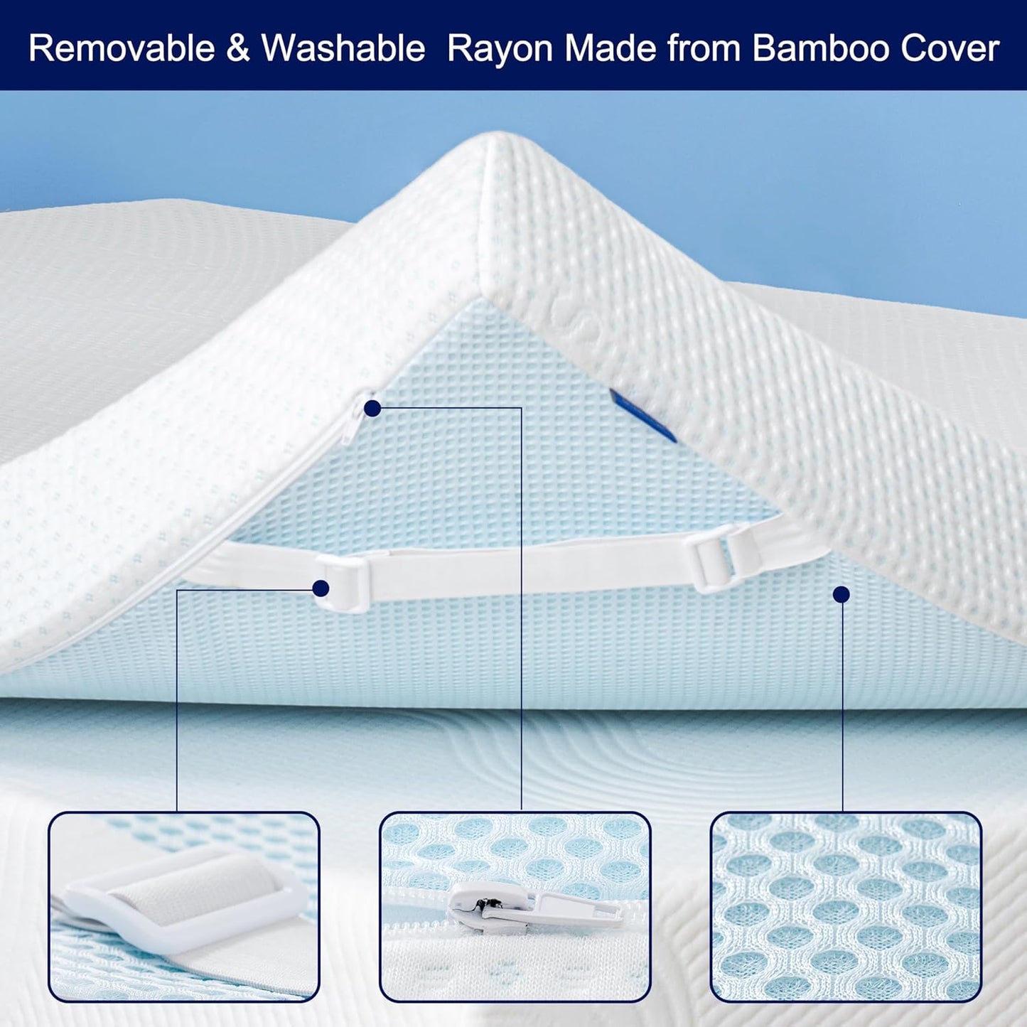 subrtex 3 Inch Mattress Topper Cover (Only Cover), Bamboo Removable Mattress Encasement with Zippers, Twin XL