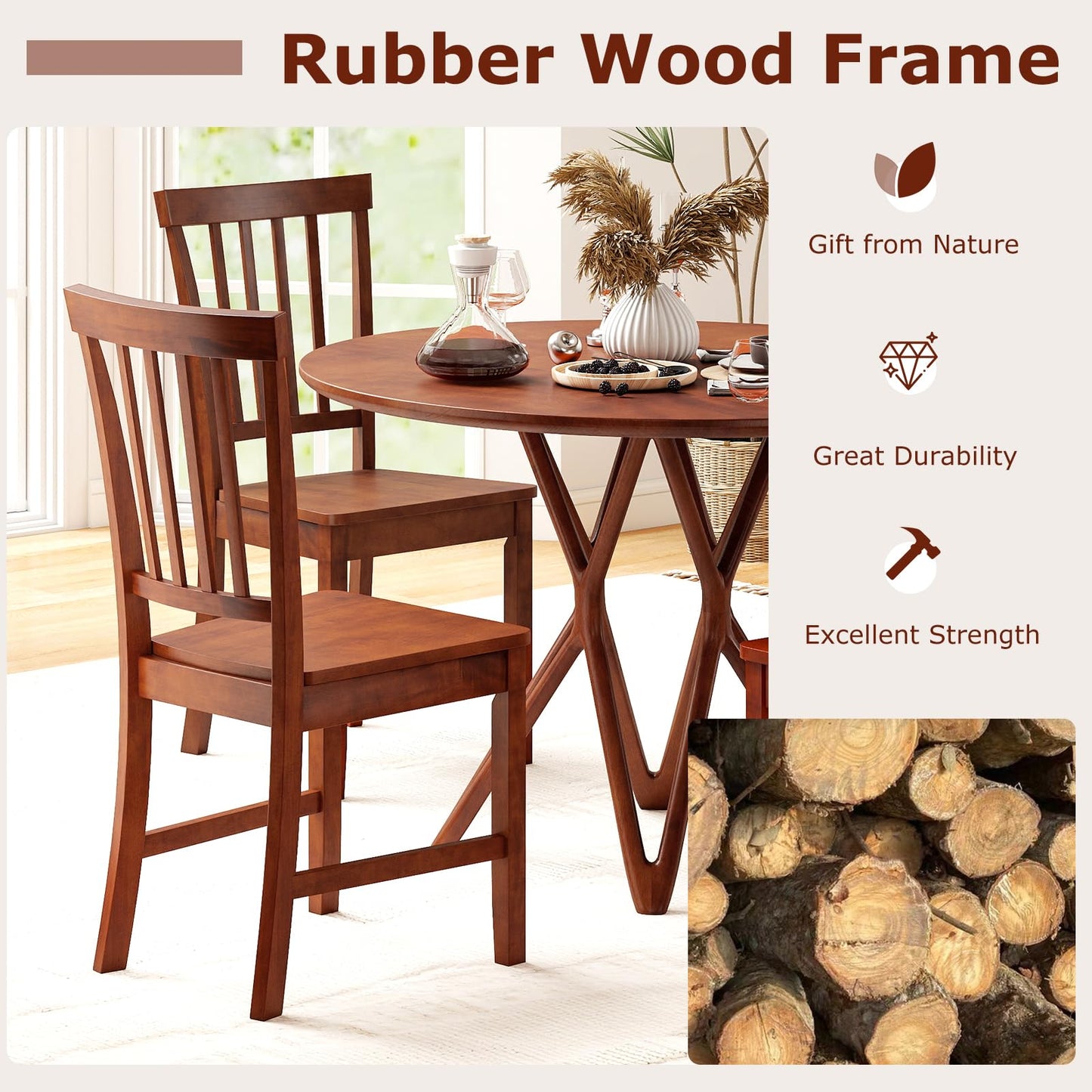 ERGOMASTER Dining Chairs Set of 4 Walnut Wood Chairs with Back for Restaurant Dining Room