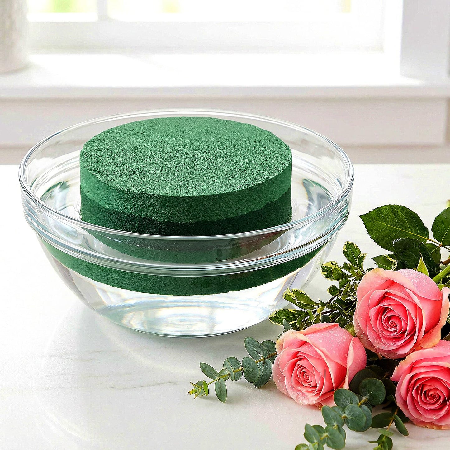 HAKZEON 20 PCS Round Floral Foam Blocks 4.7 Inch, Green Wet Dry Flower Foam for Artificial and Fresh Flower Arrangements Craft