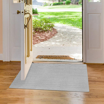 Small Door Mat Front Porch Rug, Washable 2'x3' White Gray Striped Cotton Rug for Bathroom Kitchen Laundry Room Indoor