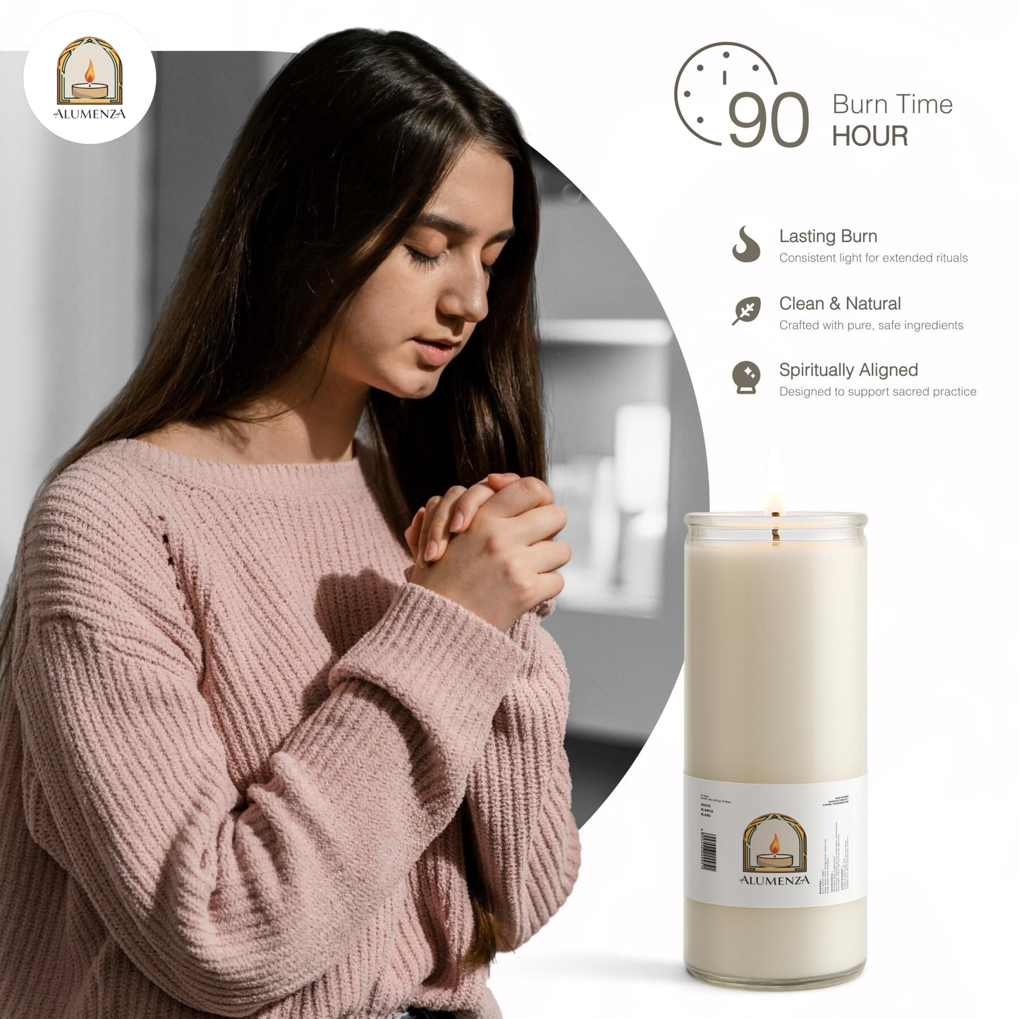 Alumenza 6 Pack Santa Cruz Candle in Glass Jar 90 Hours– Paraffin Wax, Clean Burning Unscented | Large & Tall Devotional Prayer Pillar Candles for Home, Memorial, Rituals