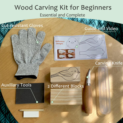 Msamiagfn Wood Carving Kit for Beginners, Essential Wood Whittling Kit for Beginners, Knife Tools Accessories, Balsawood and Basswood Blocks, Bird Carving Video Tutorial, DIY Kits for Adults Hobbies