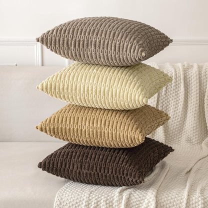 MIULEE Euro Sham Pillow Covers - Soft Boho Striped Corduroy | 24x24 Inch Beige Decorative Covers for Sofa & Bed