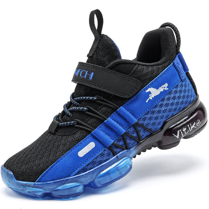 VITUOFLY Boys Sneakers Kids Running Shoes Girls Mesh Fitness Shoe Indoor Training Sneaker Lightweight Outdoor Sports Athletic Tennis Shoes for Little Kid/Big Kid Black Blue 7 Big Kid