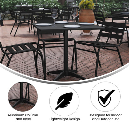 Flash Furniture TLH-ALUM-32SQ-017BK4-GG Lila 31.5'' Square Aluminum Indoor-Outdoor Table Set with 4 Slat Back Chairs, Black