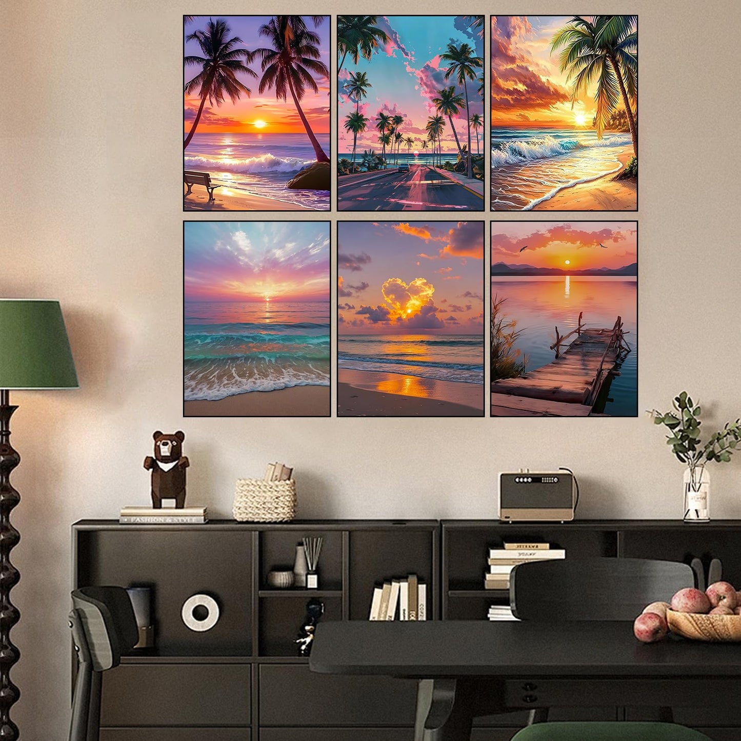 croshom Sunset Diamond Art Kits for Adults, 6 Packs Beach Diamond Painting Kits for Adults Beginners, 5D DIY Full Round Drill Gem Craft for Adult Gifts, Home Wall Decor 12" x 16"