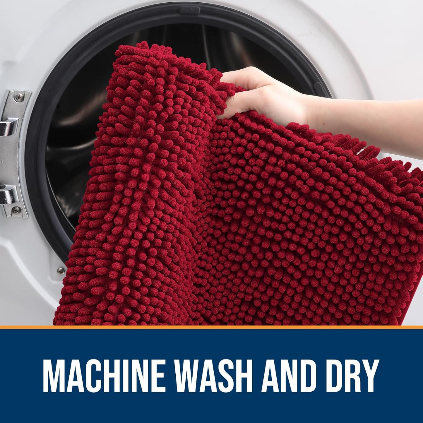 OLANLY Dog Door Mat - Absorbent Non-Slip Chenille Mat for Muddy Paws | 50x30 Inches, Quick Dry, Red