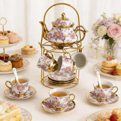 20 Set Set Set Set Purple/500ml) Pcs Porcelain Tea with Metal Holder, European Ceramic Tea for Adults, Adult Tea Gift