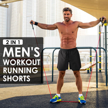 NIMOJIRO Men's 2 in 1 Running Shorts Workout Athletic Shorts Outdoor Sports with Liner Lightweight Training Yoga Gym Shorts with Phone Pockets Black L