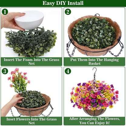 Grandeal 2 Sets Artificial Hanging Plants Flowers Basket Outdoor, Fake Hanging Plants 24 Pcs Flowers for Porch Patio Garden Home Decor for Spring Summer (Red, Purple, Yellow, Rose Red)