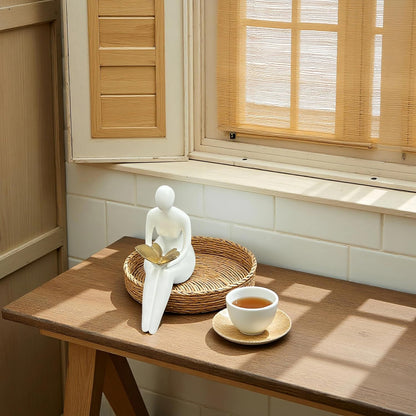Lescafita White Abstract Sitting Figurine with Gold Butterfly Modern Shelf Sitter Sculpture for Home Decor, Minimalist
