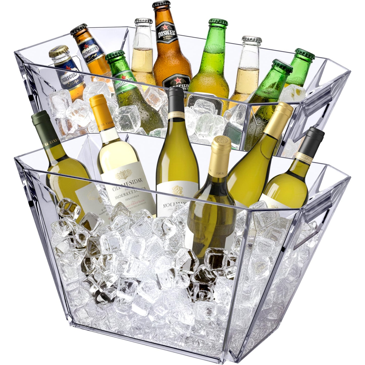Amazing Abby - VinoVista - Acrylic Wine Chiller Bucket with Easy-Carry Handles, Plastic Party Tub, Clear Champagne Cooler, 2-Gallon Capacity for 6 to 8 Bottles, Shatter-Proof, Stackable, BPA-Free