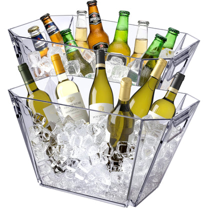 Amazing Abby - VinoVista - Acrylic Wine Chiller Bucket with Easy-Carry Handles, Plastic Party Tub, Clear Champagne Cooler, 2-Gallon Capacity for 6 to 8 Bottles, Shatter-Proof, Stackable, BPA-Free