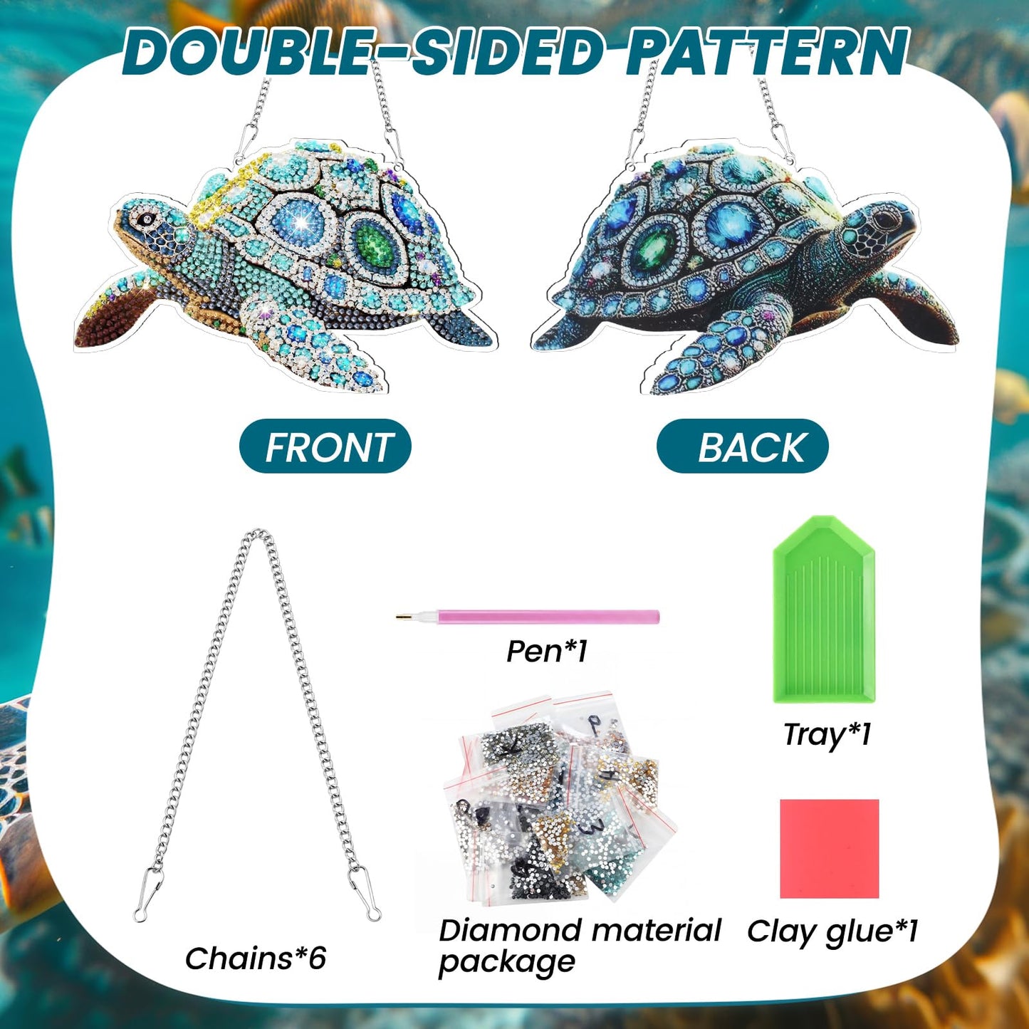 Xuhal 6 Pcs Sea Turtle Special Shape Diamond Art Kits for Adults 5D Diamond Painting Kits for Beginner DIY Hanging Pendant Ornament Crystal Paint Arts and Crafts Set for Home Wall Decor