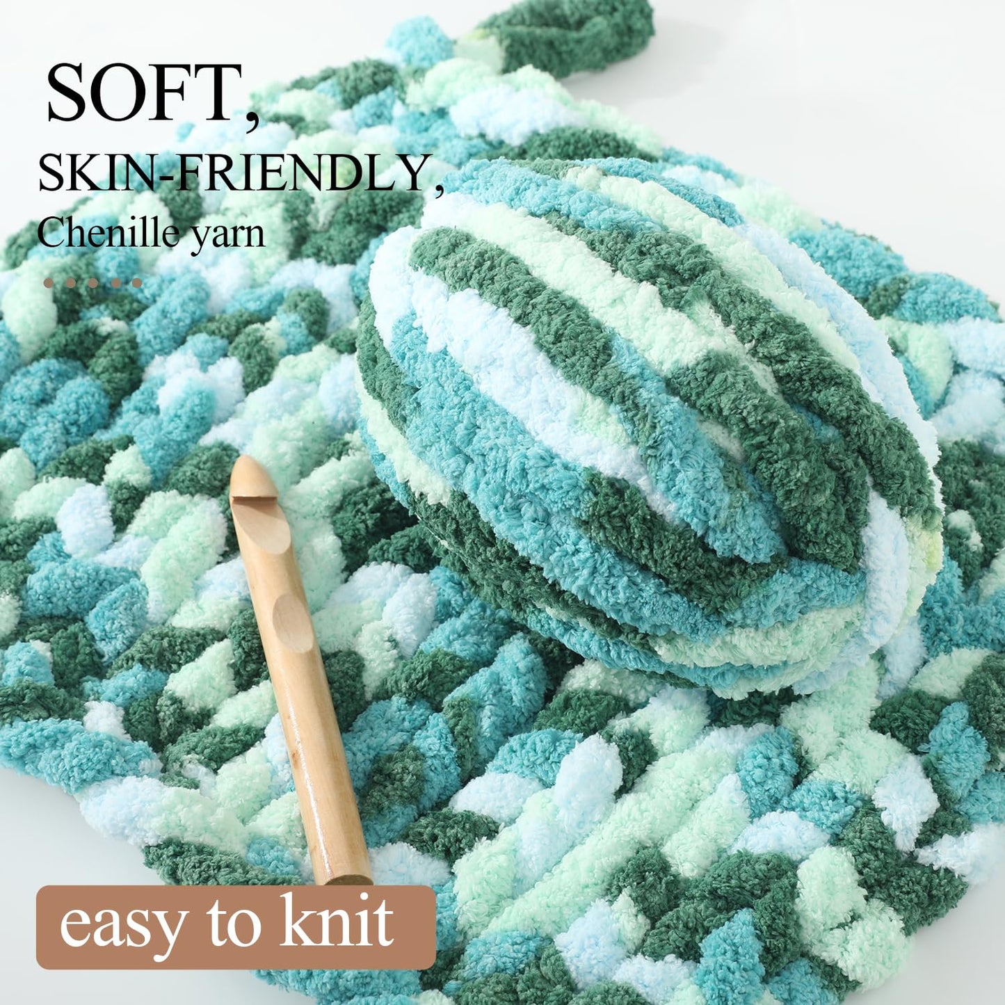 Chunky Yarn for Hand Knitting, No7 Thick Yarn, 250Grams 32Yards, Pack of 4, Perfect for Knitters and Crafters (sea ofclouds)