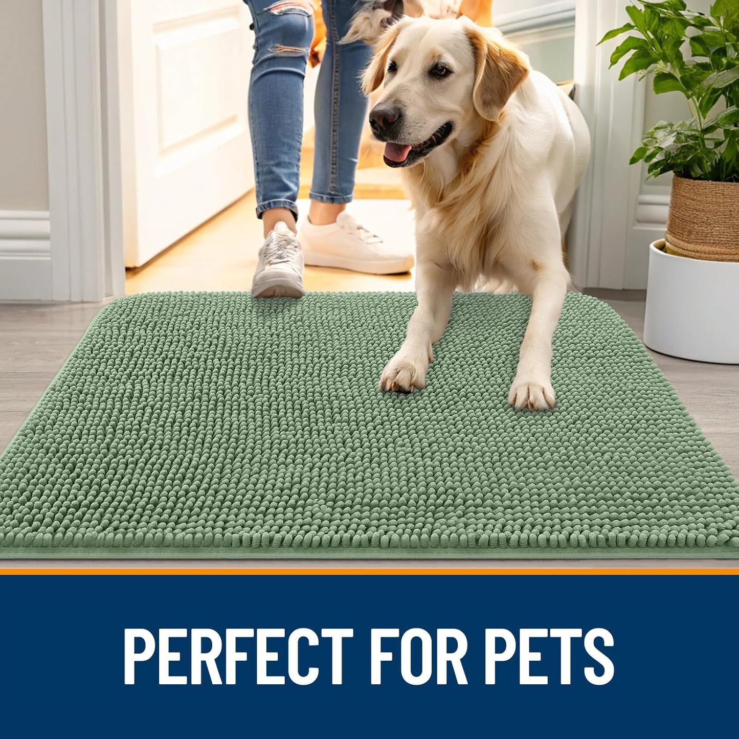 OLANLY Dog Door Mat - Absorbent Non-Slip Washable Doormat for Muddy Paws | 70x24, Olive Green