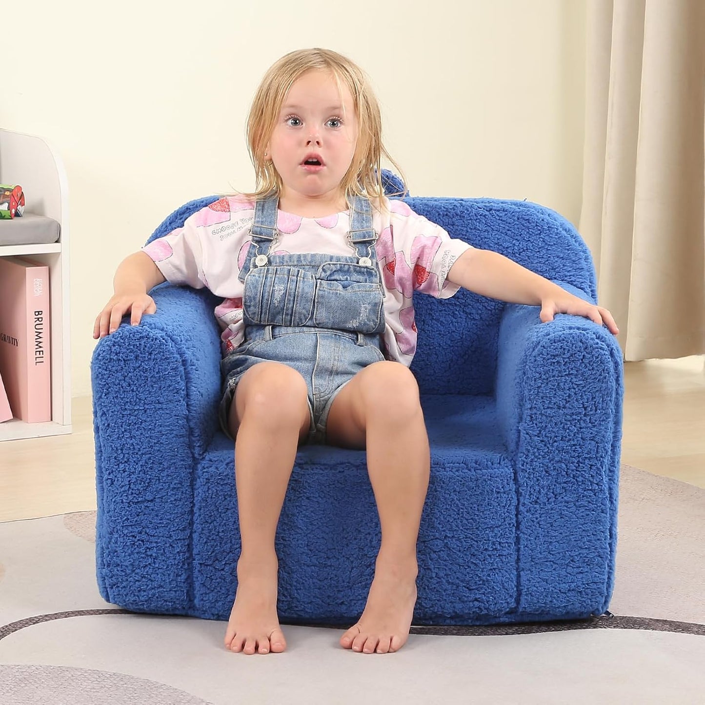 MOMCAYWEX Kids Snuggly-Soft Sherpa Chair, Cuddly Toddler Foam Chair for Boys and Girls, Sky Blue