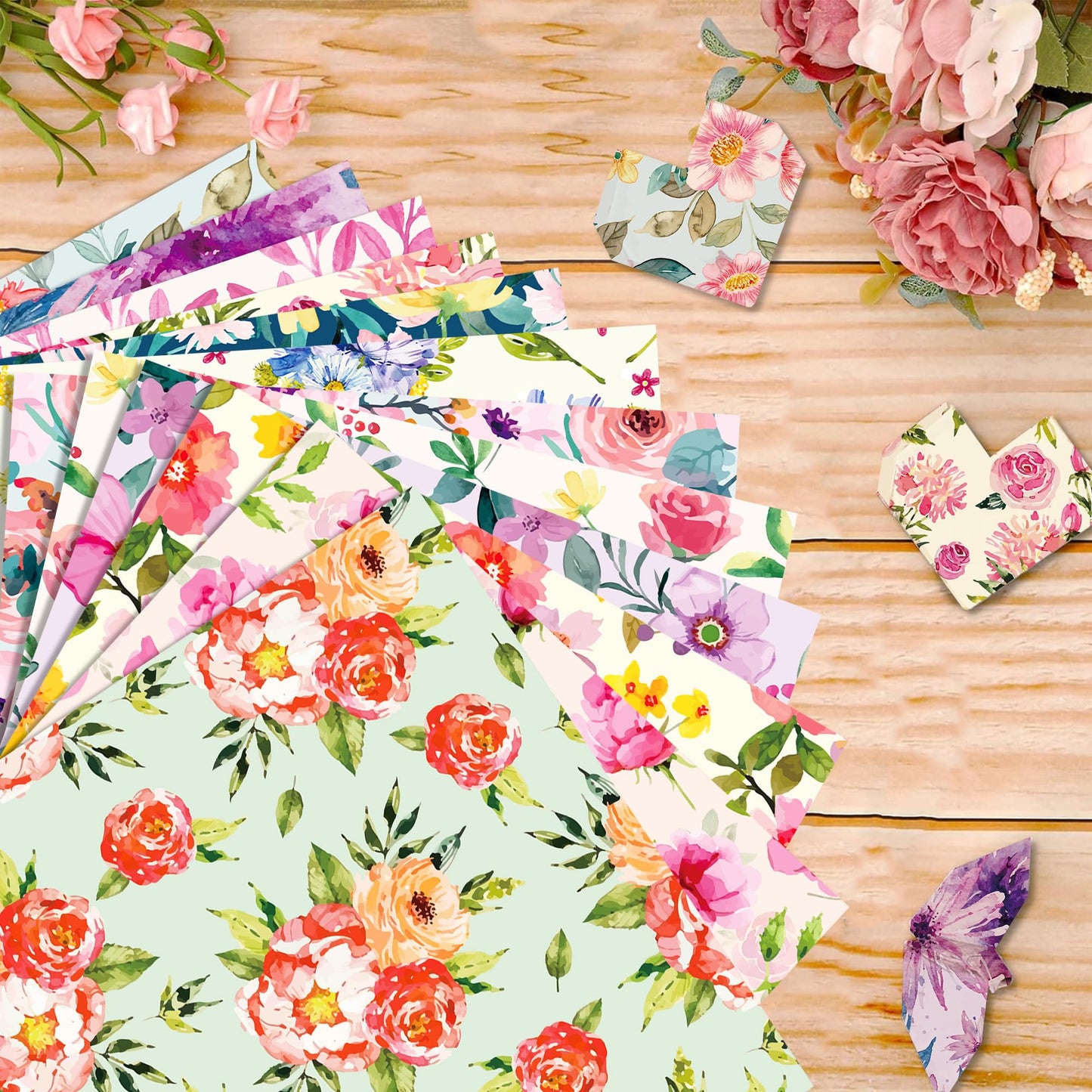 VIVIQUEN 24 Pack Floral Pattern Double-Sided Paper, 12-inches Flower Textured Scrapbook Paper Craft Paper Folded Flat for DIY Background Card Making Scrapbook Photo Album Decor