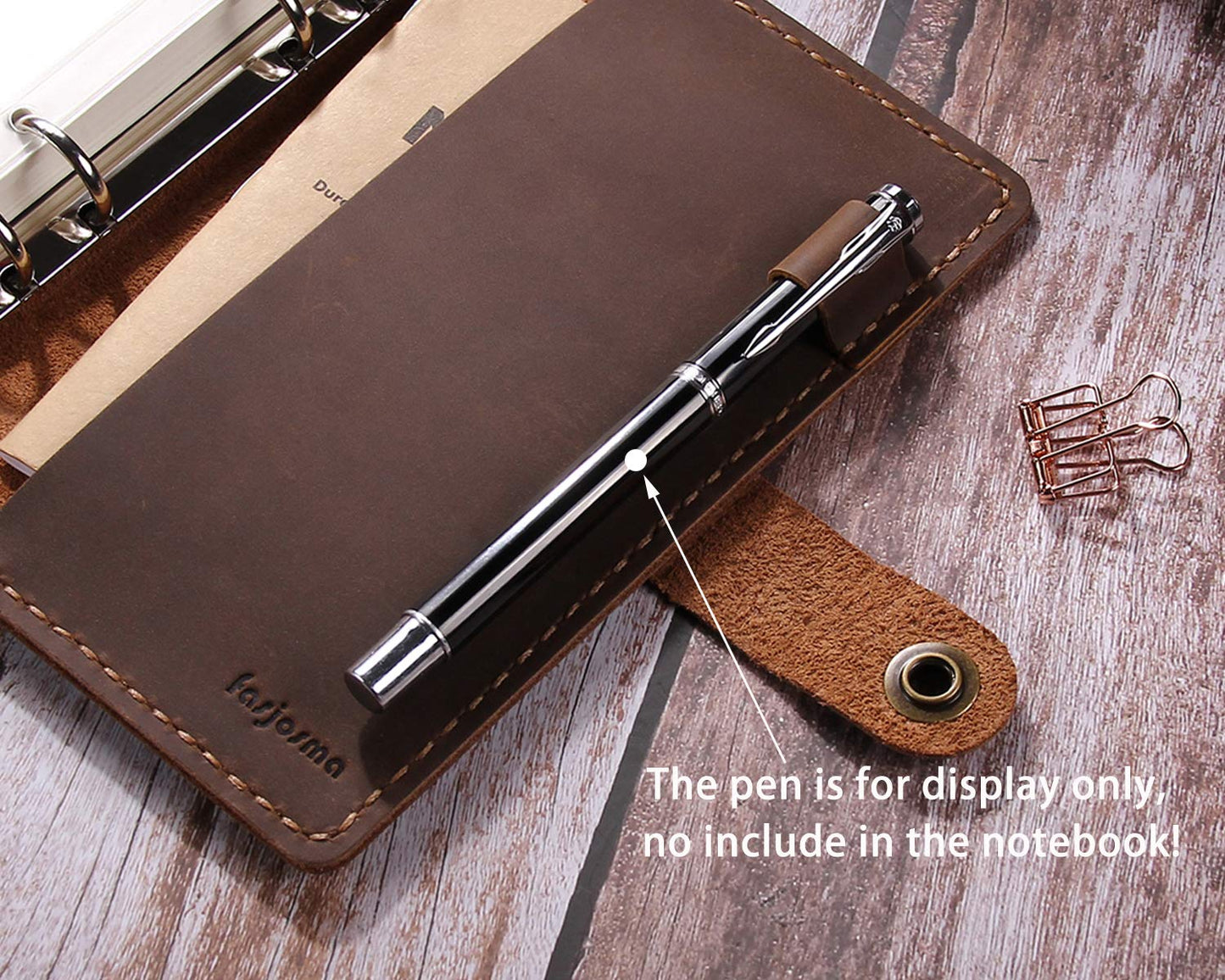 Leather Journal Refillable Writing Notebook, A6 Personal Size 6 Ring Binder Spiral Notebook, Handmade Genuine Leather Refillable Journal Binder Diary, Pocket Binder Traveler Notebook-Brown