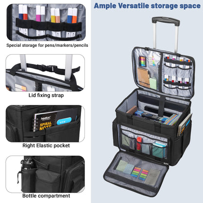 Timoxi Rolling Teacher Bag Built-in Hard Support Board, Rolling Briefcase with Detachable Trolley, Rolling bag with Laptop compartment, Adjustable Shoulder Strap, and Ample Storage Space