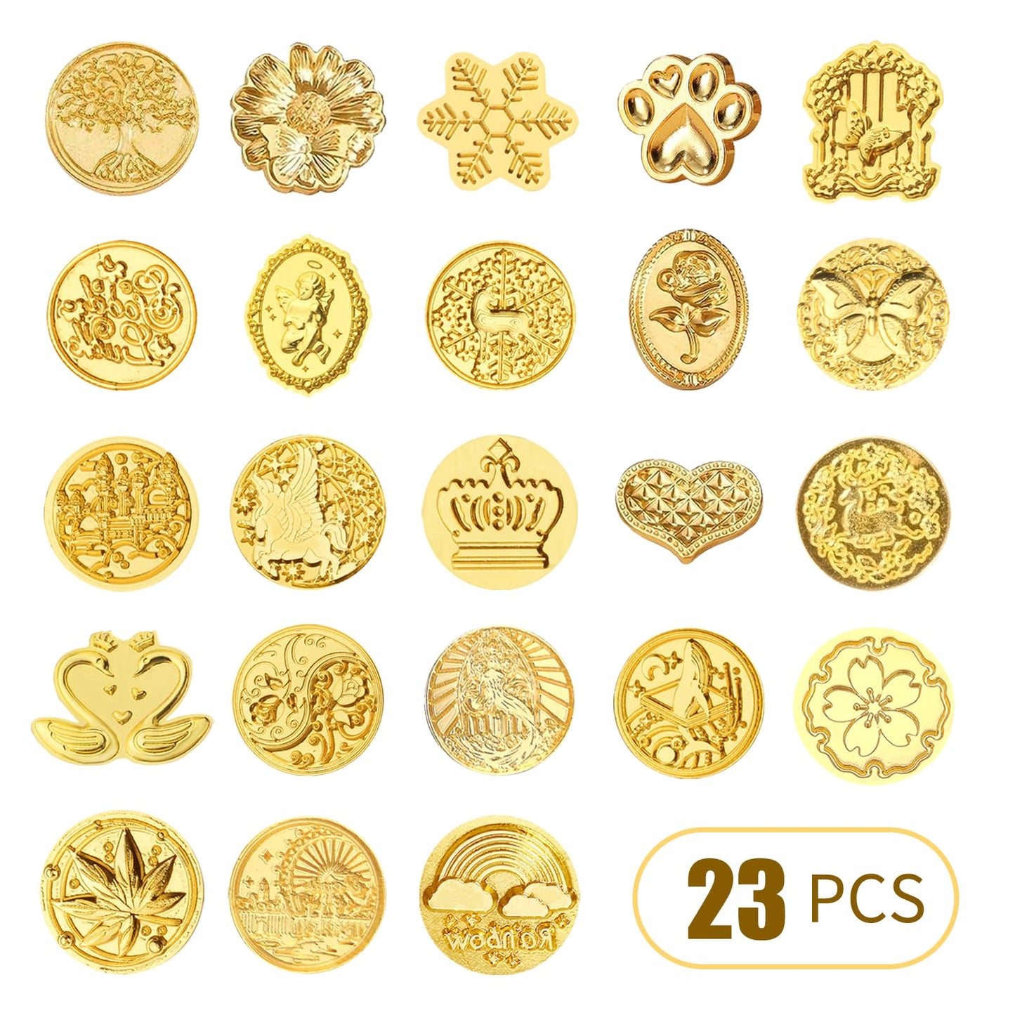 BATHRINS Wax Seal Stamp Kit-23Pcs Sealing Stamp Heads,Wooden Handle,Metal Seal Mold,Silicone Mat,Color Pen for Party Wedding Invitation Cards Envelopes Gift Wrapping Letter