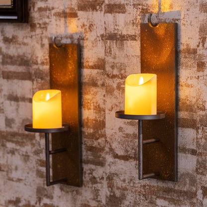 Woparty Set of 2 Vintage Wall Candle Sconce, Distressed Iron Metal, 15.6 x 3.9 inches, Rustic Farmhouse Style