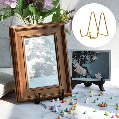 uxcell 2Pcs 4.3 Inch Iron Plate Stand for Display, Decorative Easel Holder for Picture Photo Book, Gold