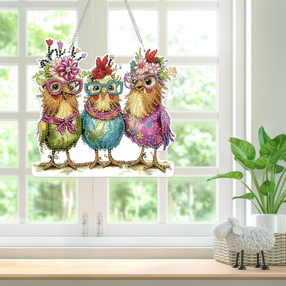 Bowetile Hanging Diamond Art Chicken Kits for Adults, 5D Special Shape Diamond Painting Chicken Kits, Animal Diamond Gem Art Suncatchers Painting Pendant Ornament for Home Garden Wall Decor