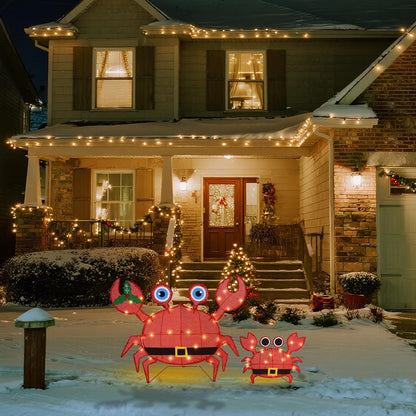 Set 2 2D Prsildan Outdoor Christmas Decorations - of LED Lighted Crab Yard Decor, Battery Operated Holiday Lawn Figures