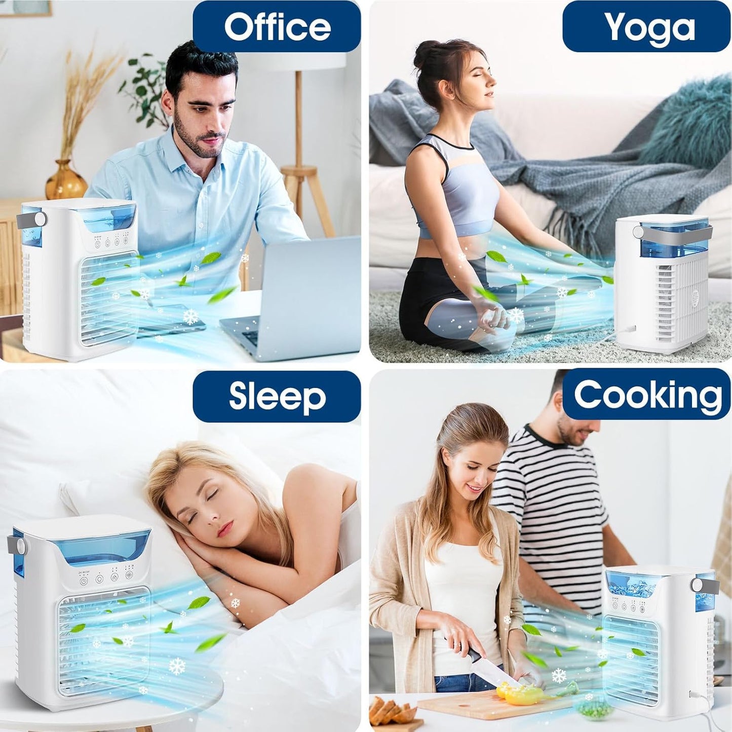 Portable Air Conditioner Fan 4 in 1, 700ML Mini Cooler with Touchscreen, 3 Speed Humidify & 7 LED Light