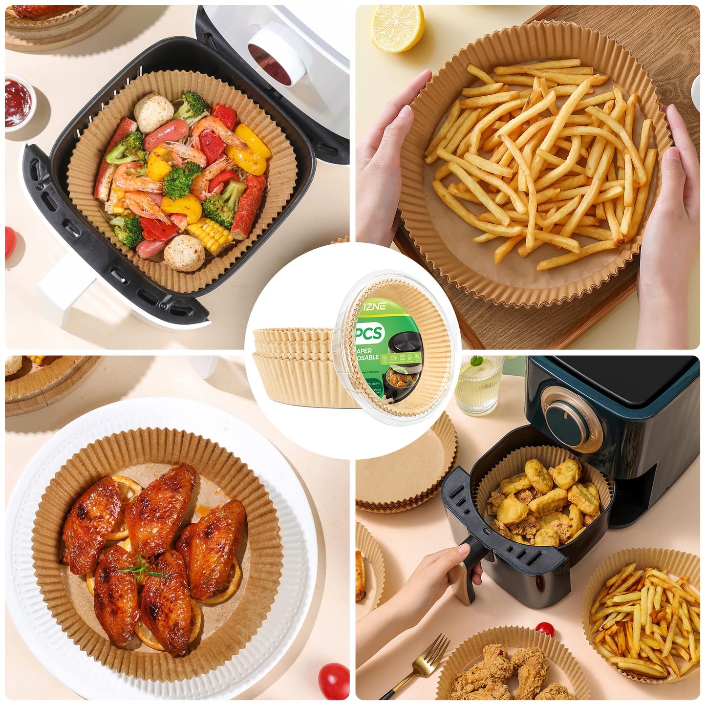 Air Fryer Disposable Paper Liners - 150Pcs 8In Square Parchment Paper Non-Stick Airfryer Basket Liners for Steamer Microwave Oven, Deep Fryer Parts & Accessories