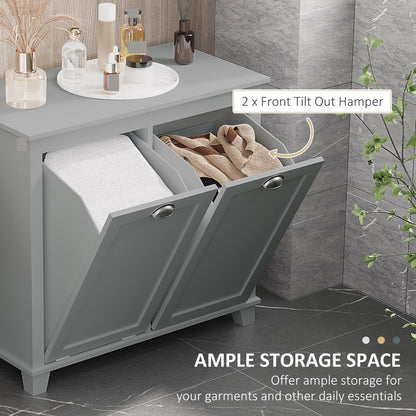 Modern Tilt-Out Laundry Sorter Cabinet, Bathroom Storage Organizer with Two-Compartment Tilt-Out Hamper,Used in Restaurants