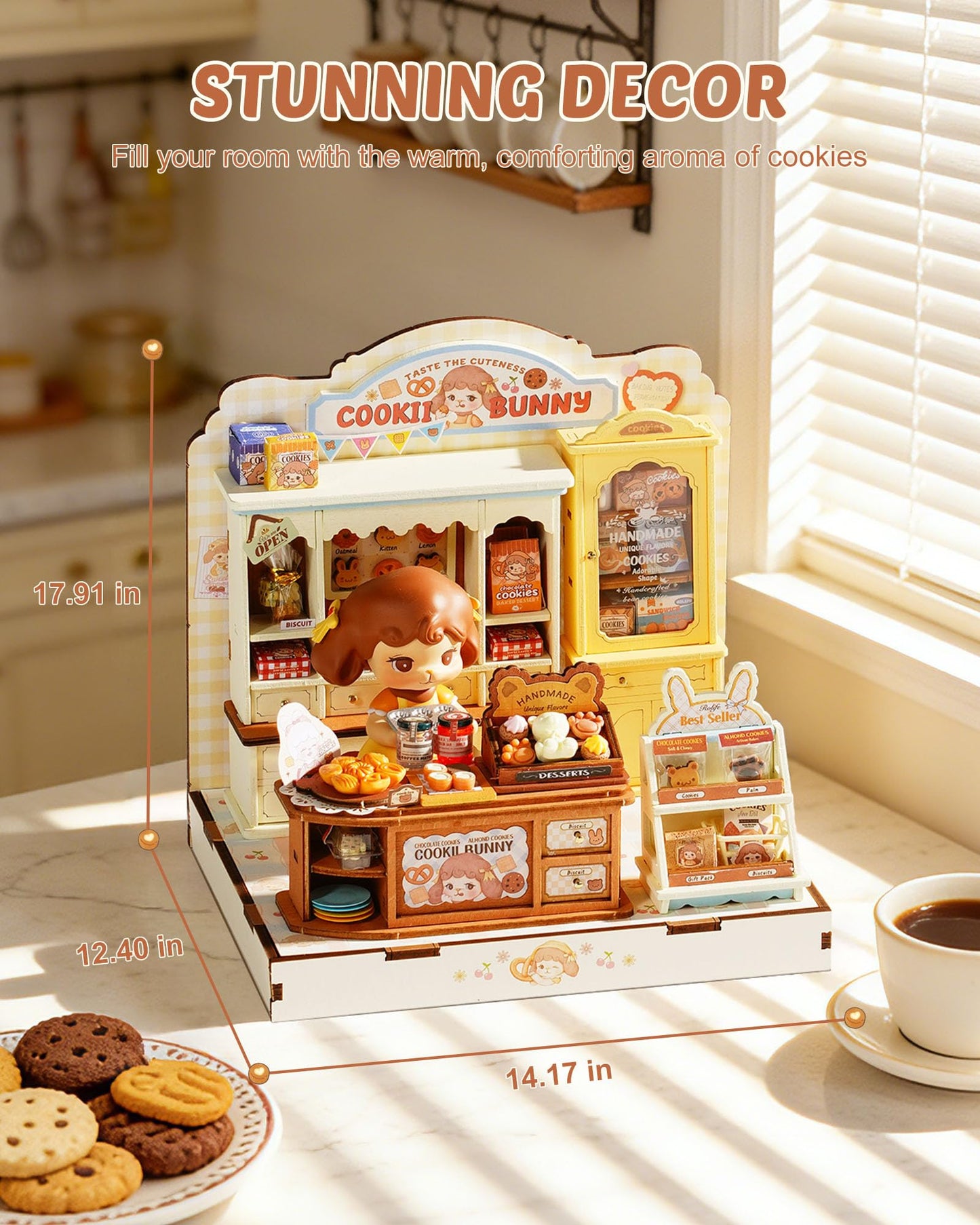 ROBOTIME DIY Miniature House Kit, Dollhouse Building Kit, Mini Wooden Furniture Kit for Adults, Birthday Christmas Craft Hobbies Gift（Cookii Bunny's Cookie Shop）