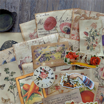 QCTC Junk Journal Vintage Botanical Ephemera, Handcrafted Coffee-Dyed Paper for Scrapbooking, Rustic Nature-Themed DIY Craft Supplies