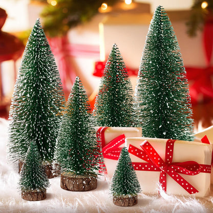 Skiennix Mini Christmas Trees - 6pcs Bottle Brush Decor for Indoor/Outdoor Holiday Parties | Green