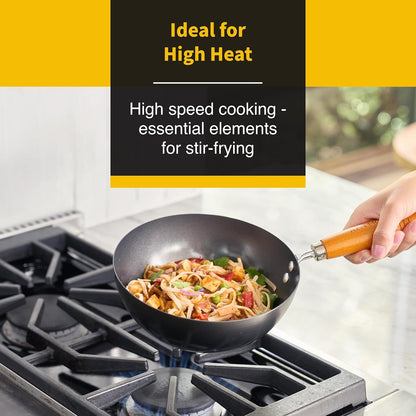 Ken Hom Classic 8-Inch Non-Stick Carbon Steel Mini Wok, Lightweight Stir Fry Pan, Hand Wash Only