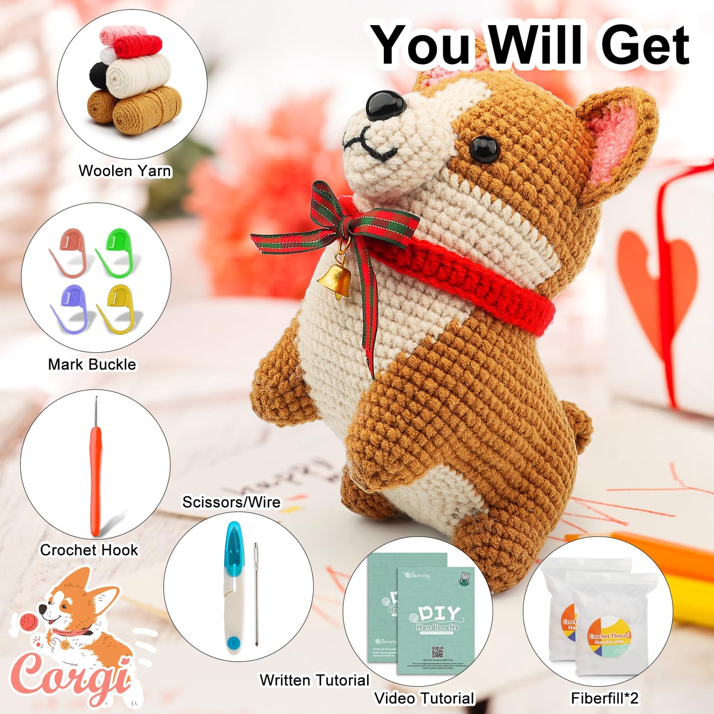 Faircosy Animal Crochet Kit for Beginners: Includes Complete Tools Ample Yarn Step by Step Videos for Teens Adults - Perfect Amigurumi Kit for Indoor Entertainment & Long Journeys