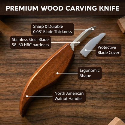 Complete Wood Carving Kit for Beginners - Gift Ready Wood Carving Tools Set | Whittling Kit with 8 Wood Carving Knives, Spoon Carving Tools, Wood Blocks, Gloves, Roll Bag and Sharpening Strop