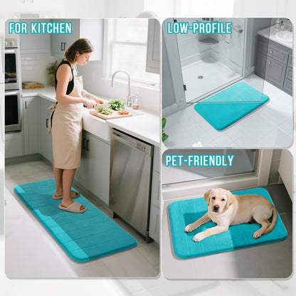 Yimobra Memory Foam Bath Mat, Super Soft Non Slip 24x17 Inch, Quick Dry, Machine Washable, Lake Blue