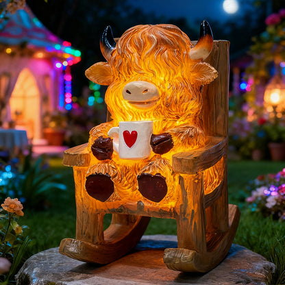 LIULO TOOL Solar Powered Miniature Highland Cow Decor, Fairy Garden Accessories, Outdoor Lights Solar Figures for Outdoor Garden Yard, Gift for Mom Grandma